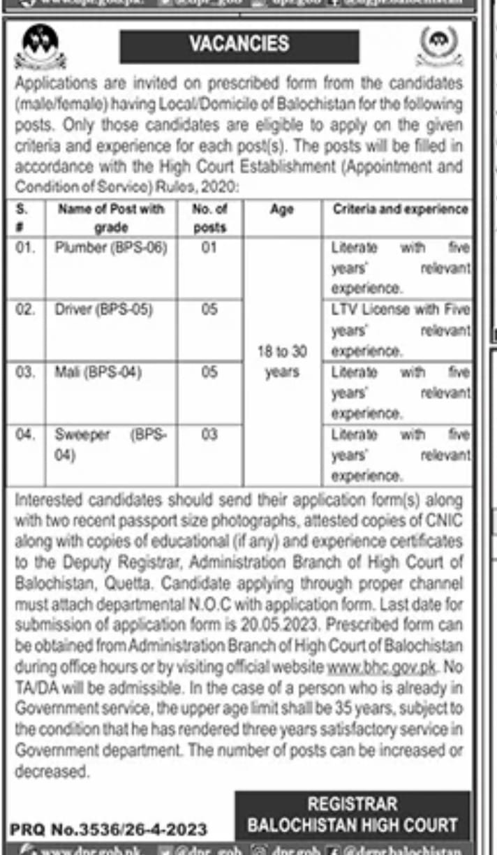 Baluchistan High Court Jobs Pakistan Post baluchistan-high-court-jobs-pakistan-post