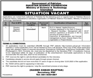 Ministry of Science and Technology Islamabad Jobs